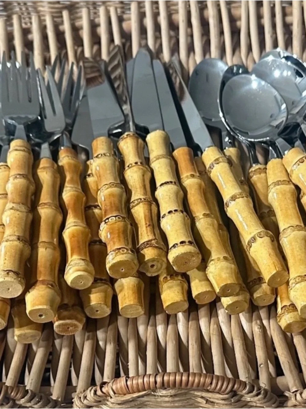 Service for 8 - Stainless Steel Bamboo-Handle Flatware